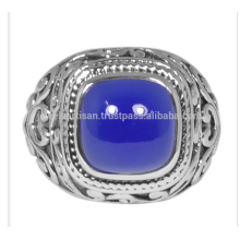 BLEU ONYX GEMSTONE NATUREL AVEC ANNEAU 925 STERLING ARGENT HABITAT HOMME COLLIER ANNIVERSAIRE BIJOUX CADEAU